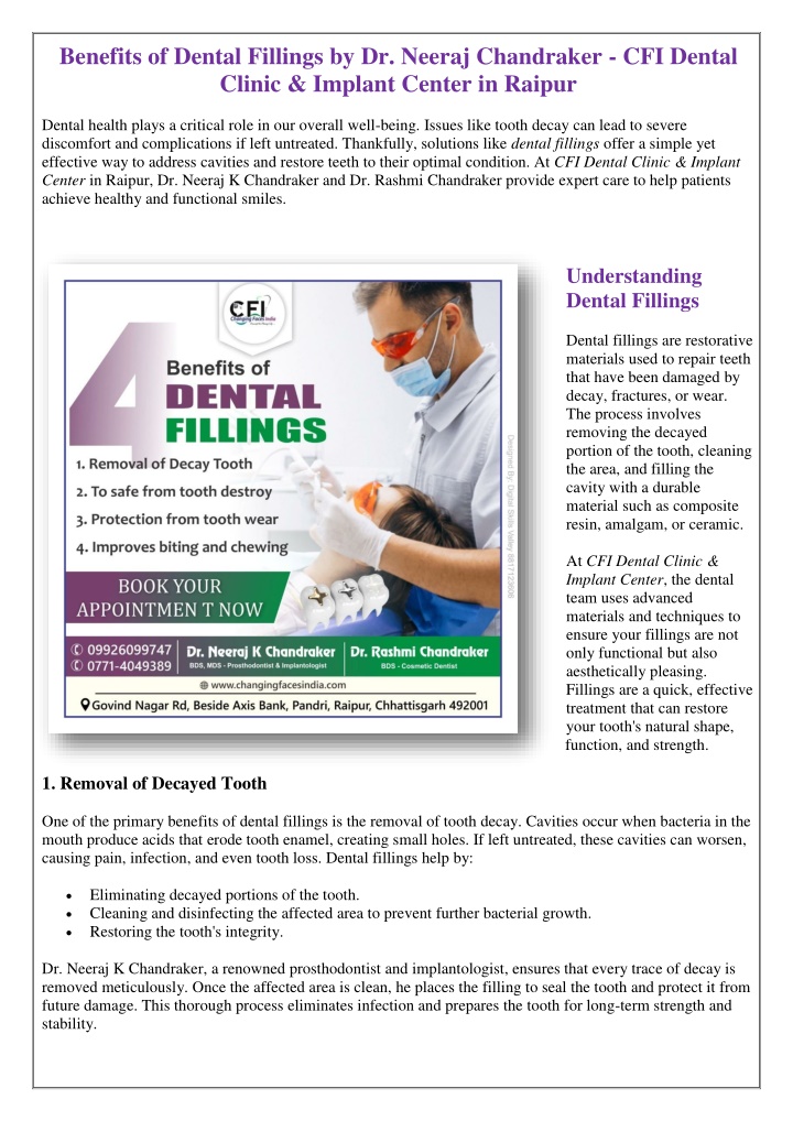 benefits of dental fillings by dr neeraj n.w