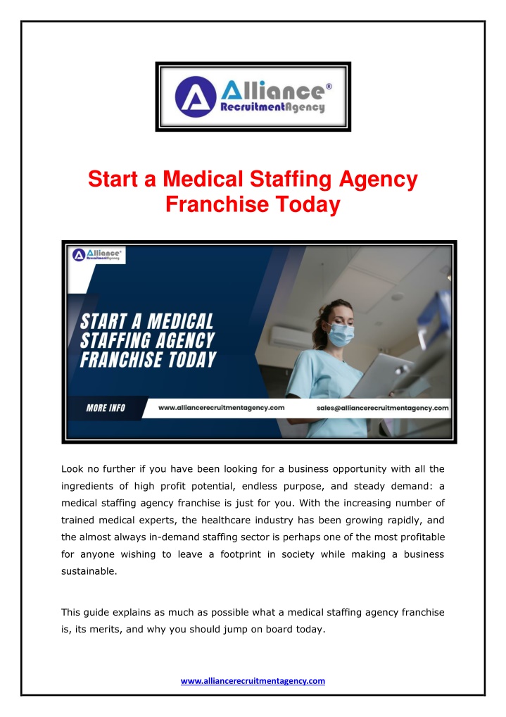 start a medical staffing agency franchise today n.w