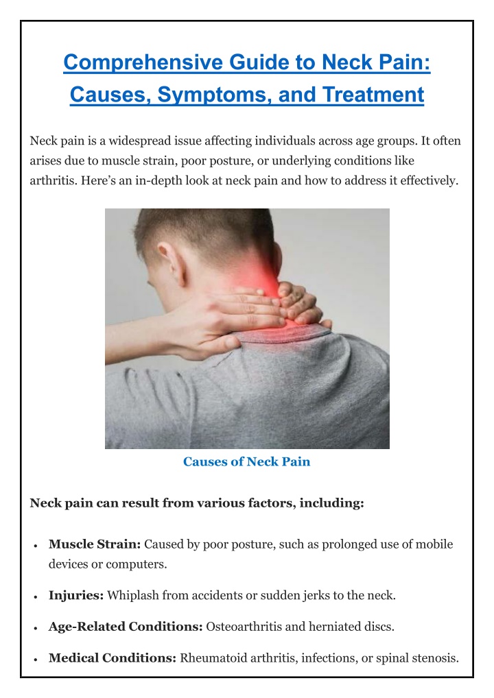 comprehensive guide to neck pain causes symptoms n.w