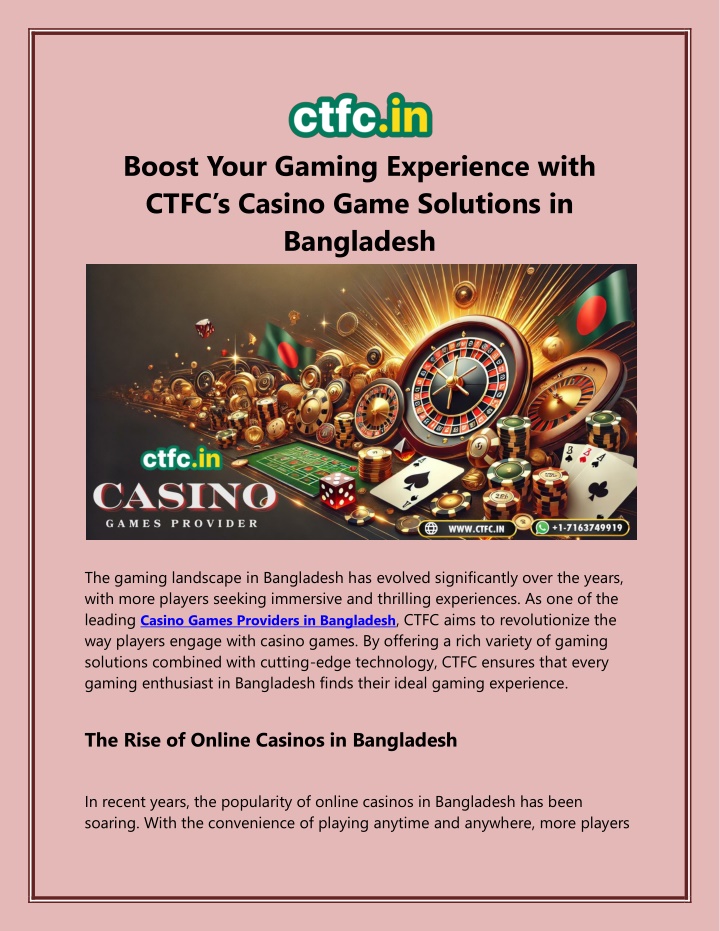 boost your gaming experience with ctfc s casino n.w