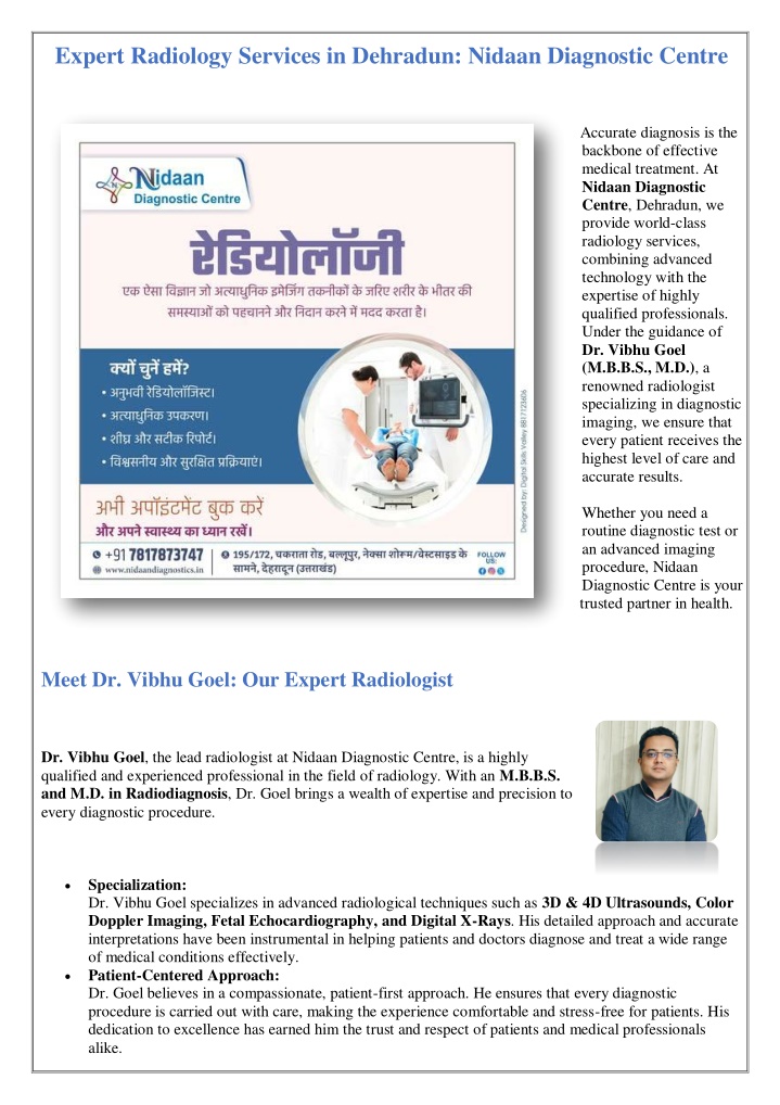 expert radiology services in dehradun nidaan n.w