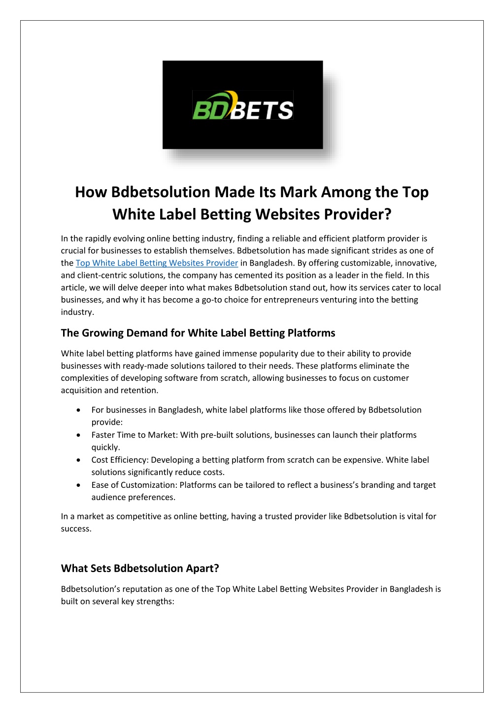 how bdbetsolution made its mark among l.w