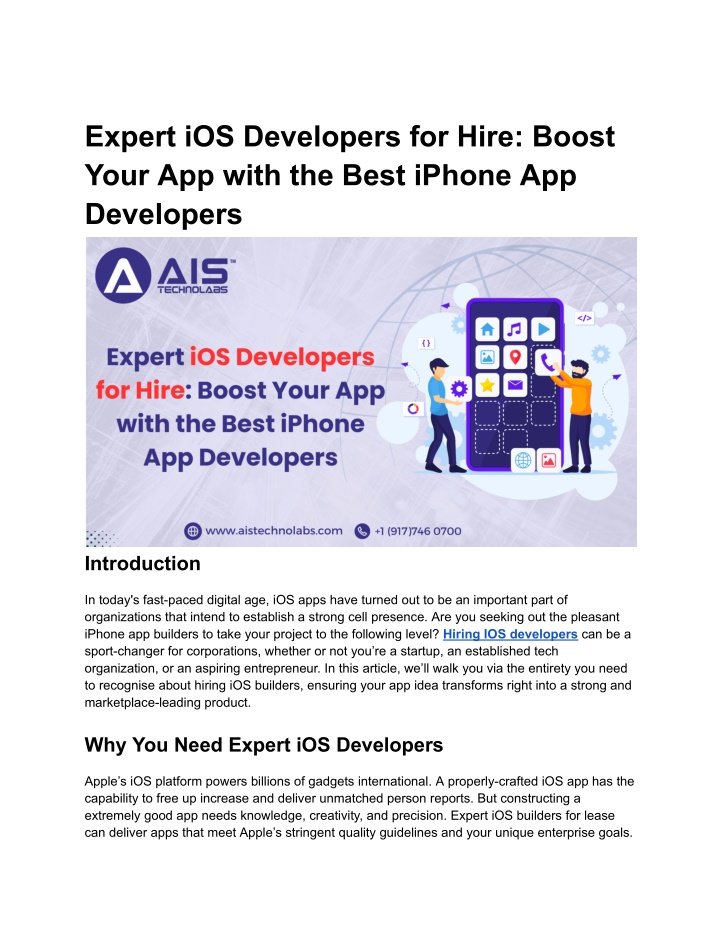 expert ios developers for hire boost your n.w