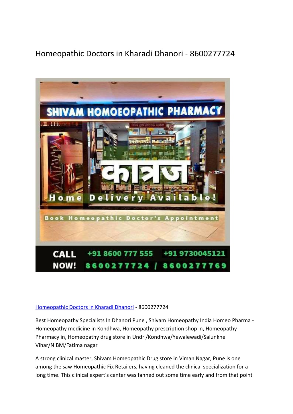 homeopathic doctors in kharadi dhanori 8600277724 l.w