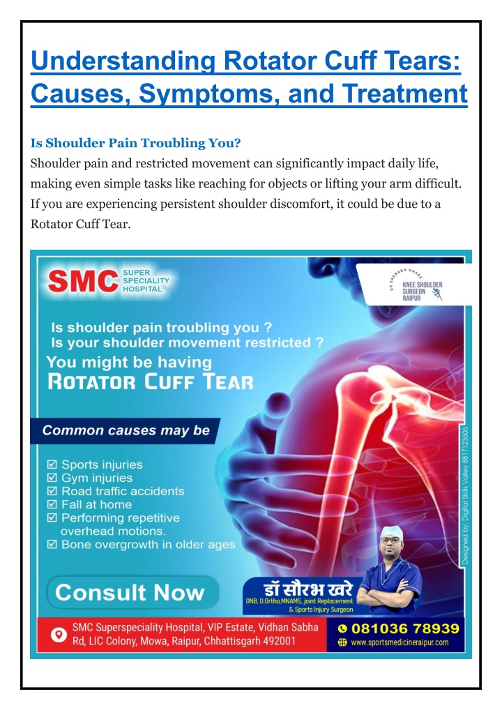 understanding rotator cuff tears causes symptoms n.w