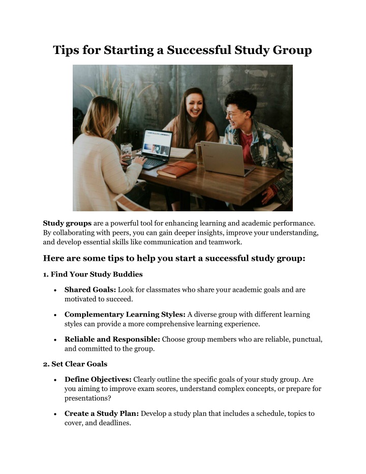 tips for starting a successful study group n.w