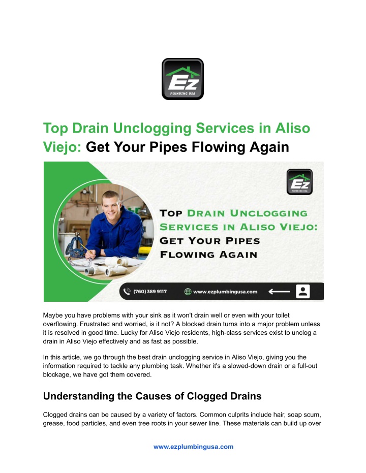 top drain unclogging services in aliso viejo n.w