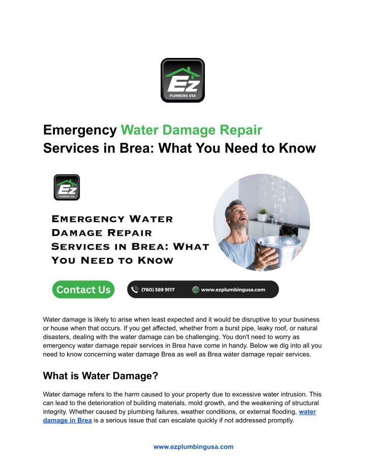 emergency water damage repair services in brea n.w