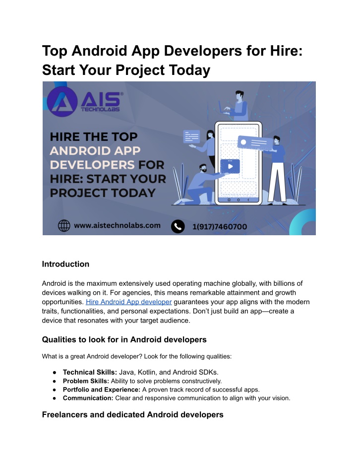 top android app developers for hire start your n.w