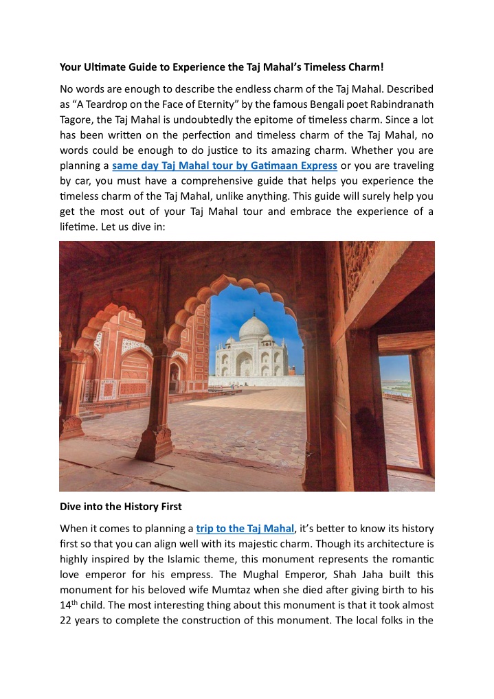 your ultimate guide to experience the taj mahal n.w