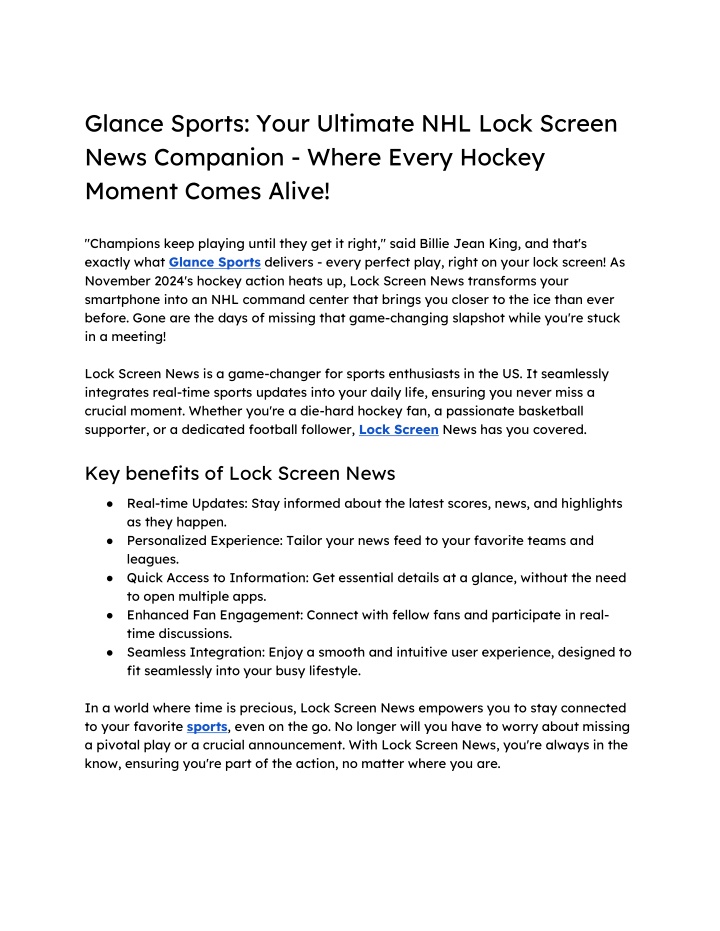 glance sports your ultimate nhl lock screen news n.w