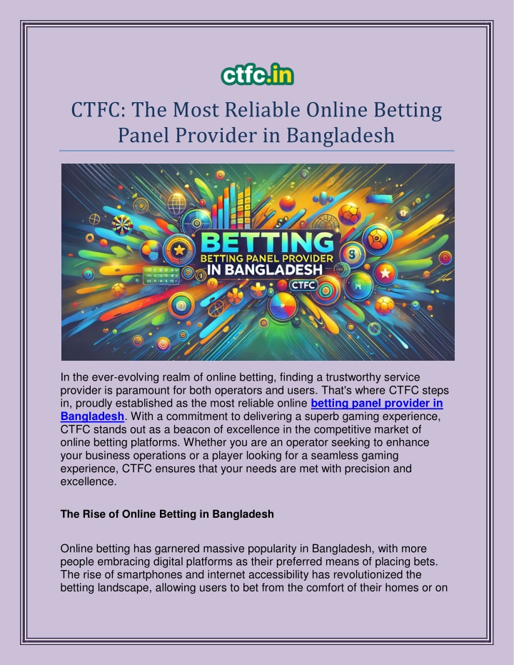 ctfc the most reliable online betting panel n.w