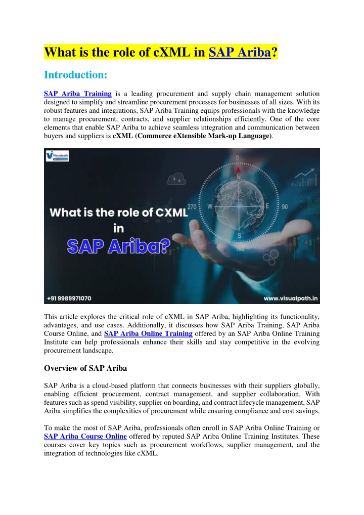 what is the role of cxml in sap ariba n.w