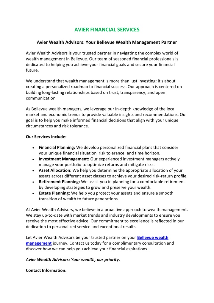 avier financial services n.w