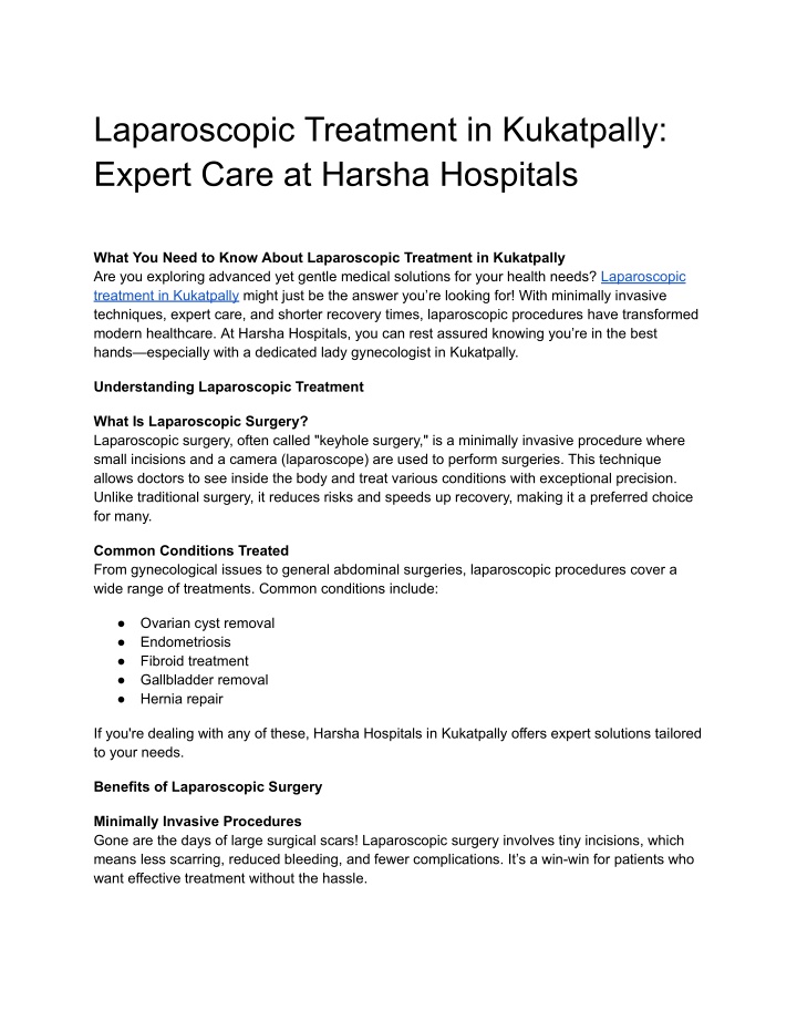 laparoscopic treatment in kukatpally expert care n.w