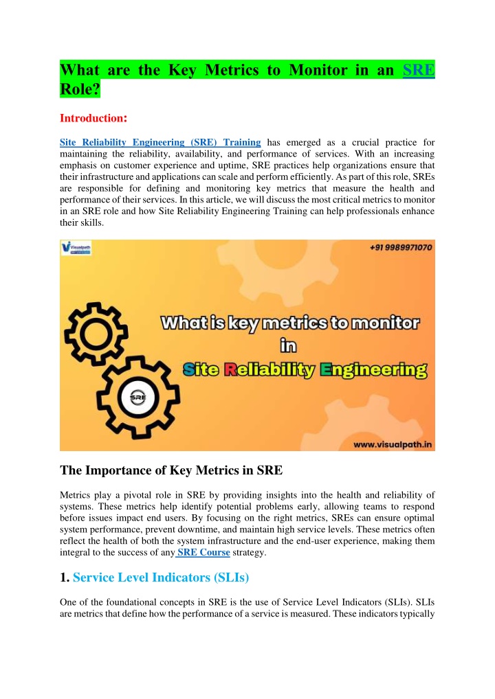 what are the key metrics to monitor in an sre role n.w
