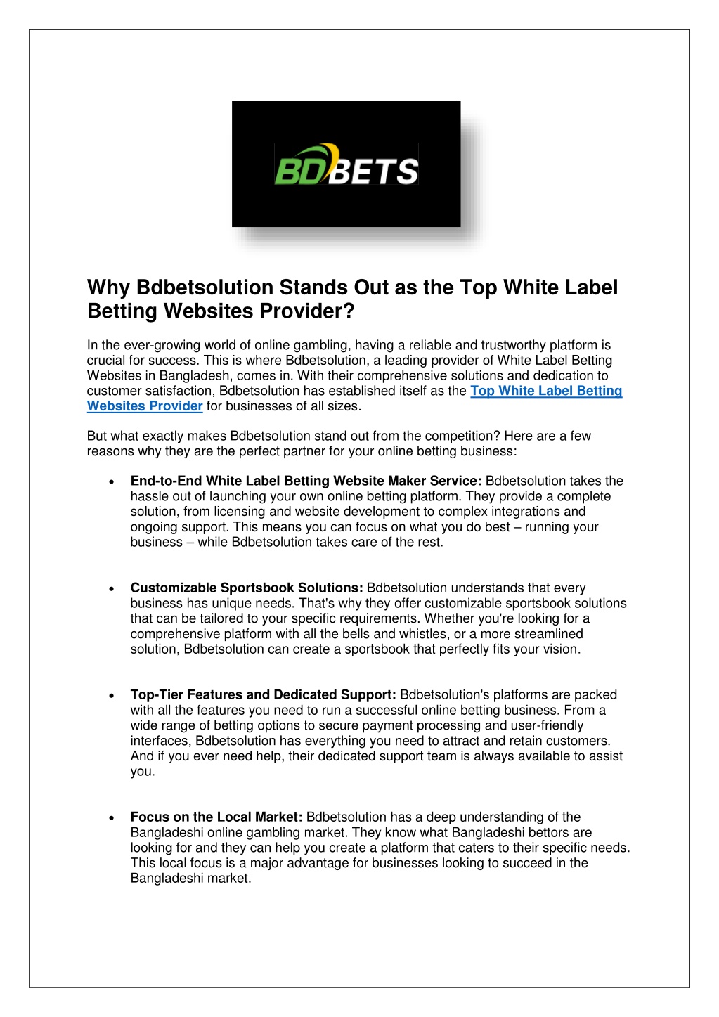 why bdbetsolution stands out as the top white l.w