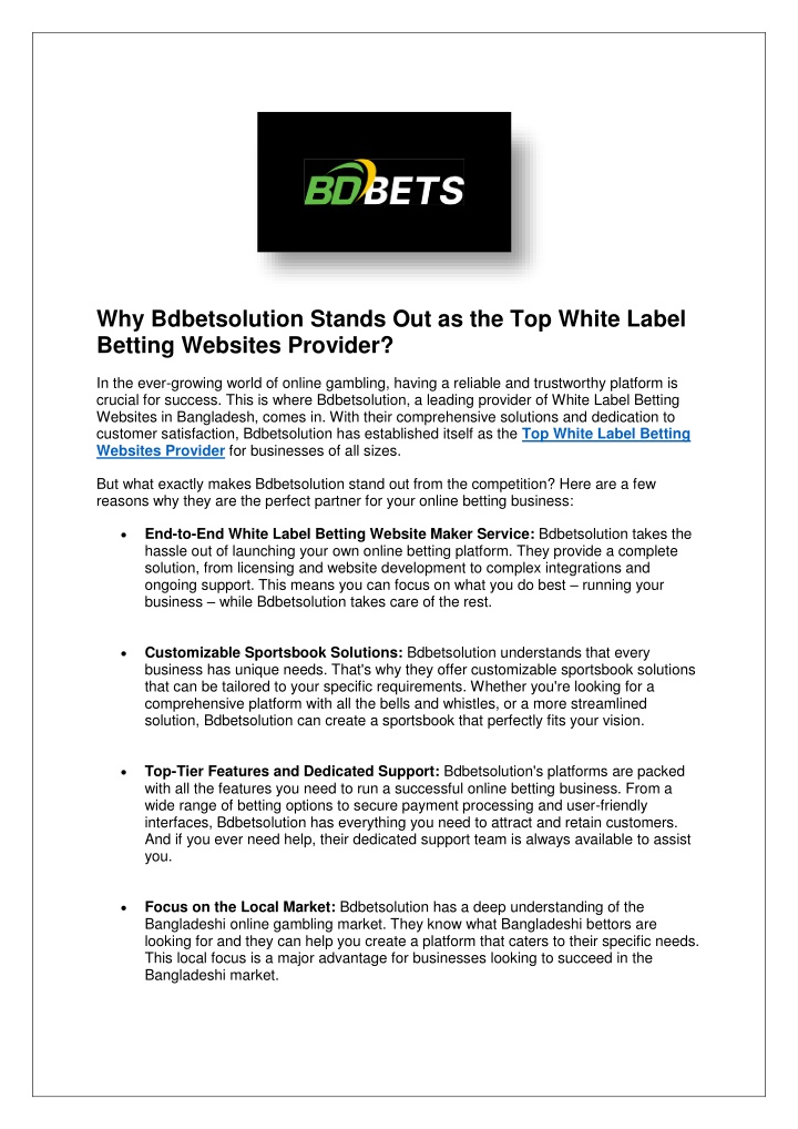 why bdbetsolution stands out as the top white n.w