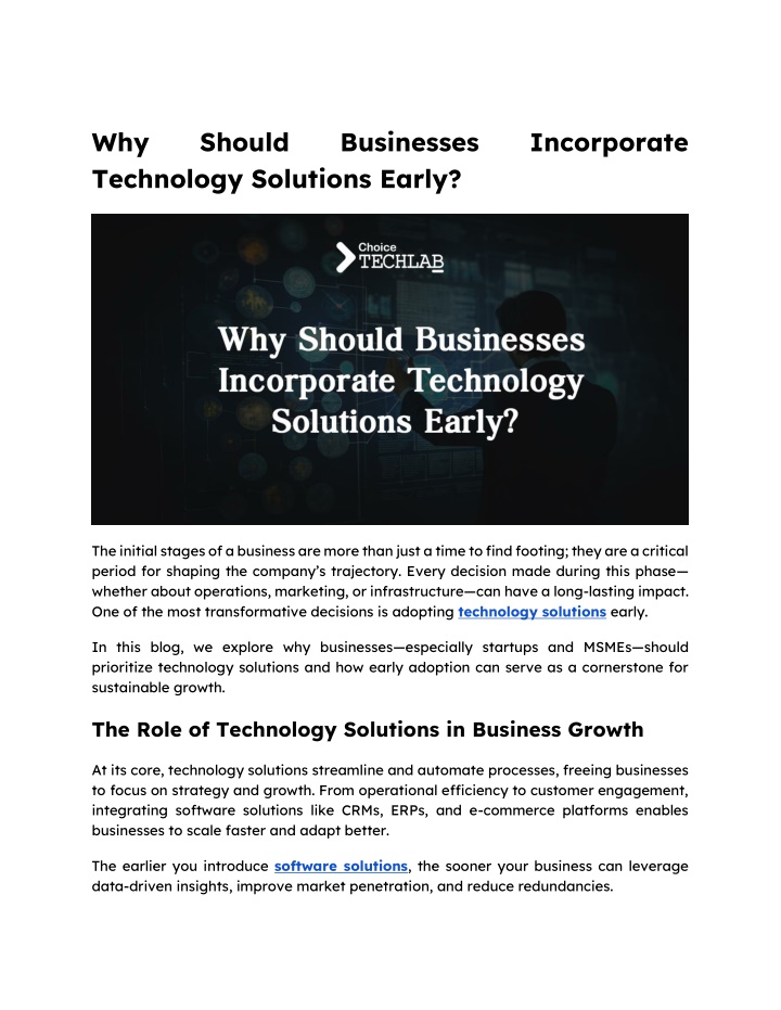 why technology solutions early n.w