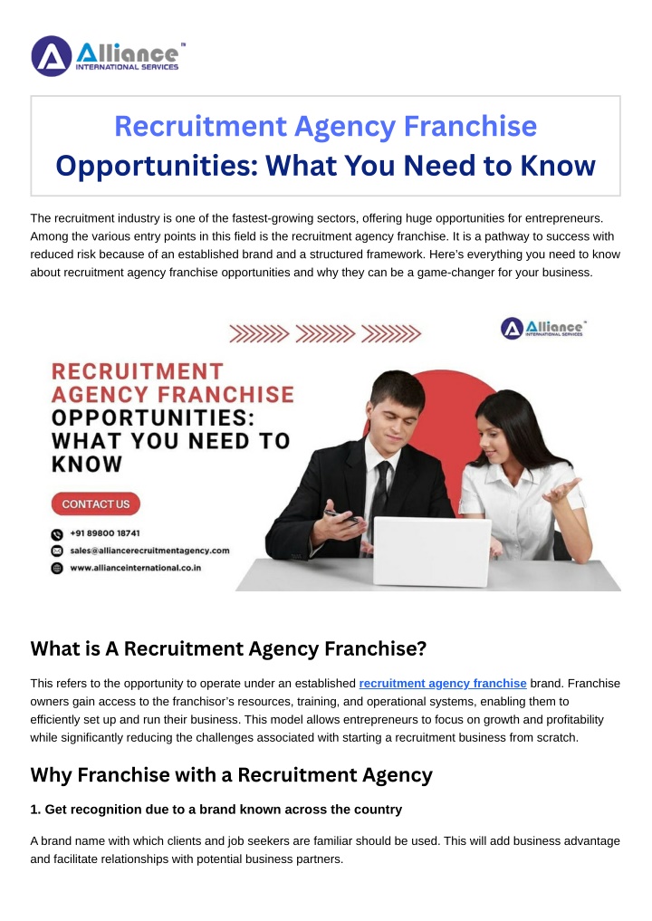 recruitment agency franchise opportunities what n.w
