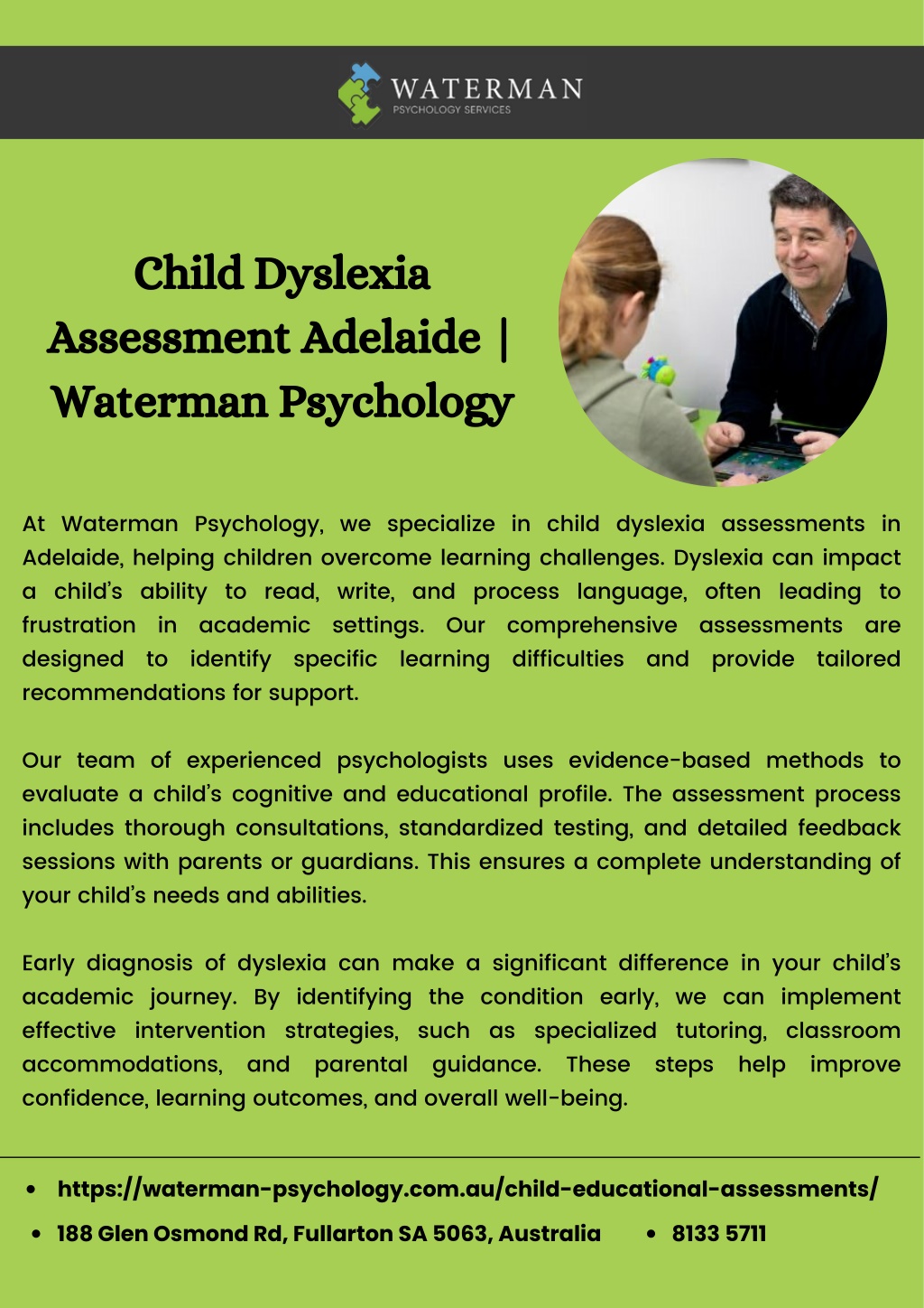 child dyslexia assessment adelaide waterman l.w