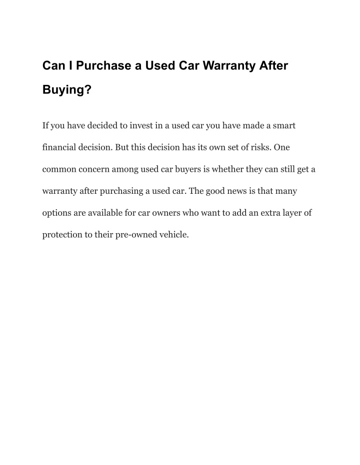can i purchase a used car warranty after n.w