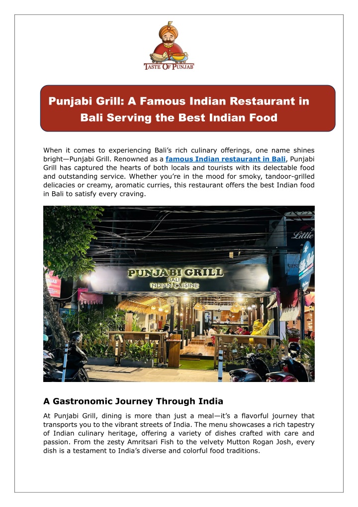 punjabi grill a famous indian restaurant in bali n.w