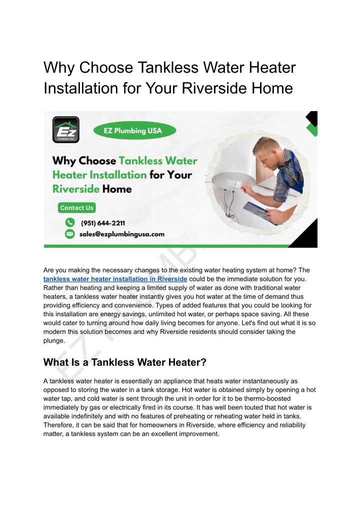why choose tankless water heater installation n.w