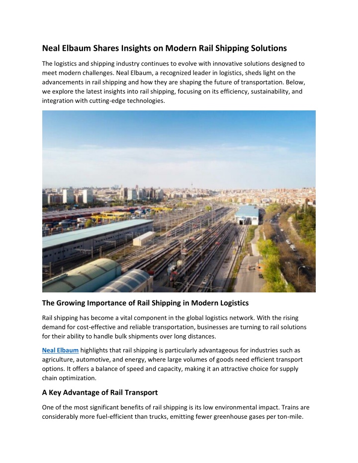 neal elbaum shares insights on modern rail n.w