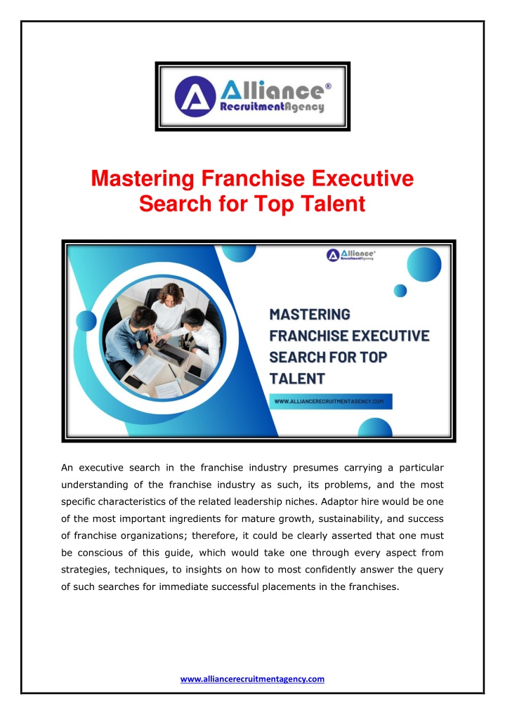 mastering franchise executive search n.w