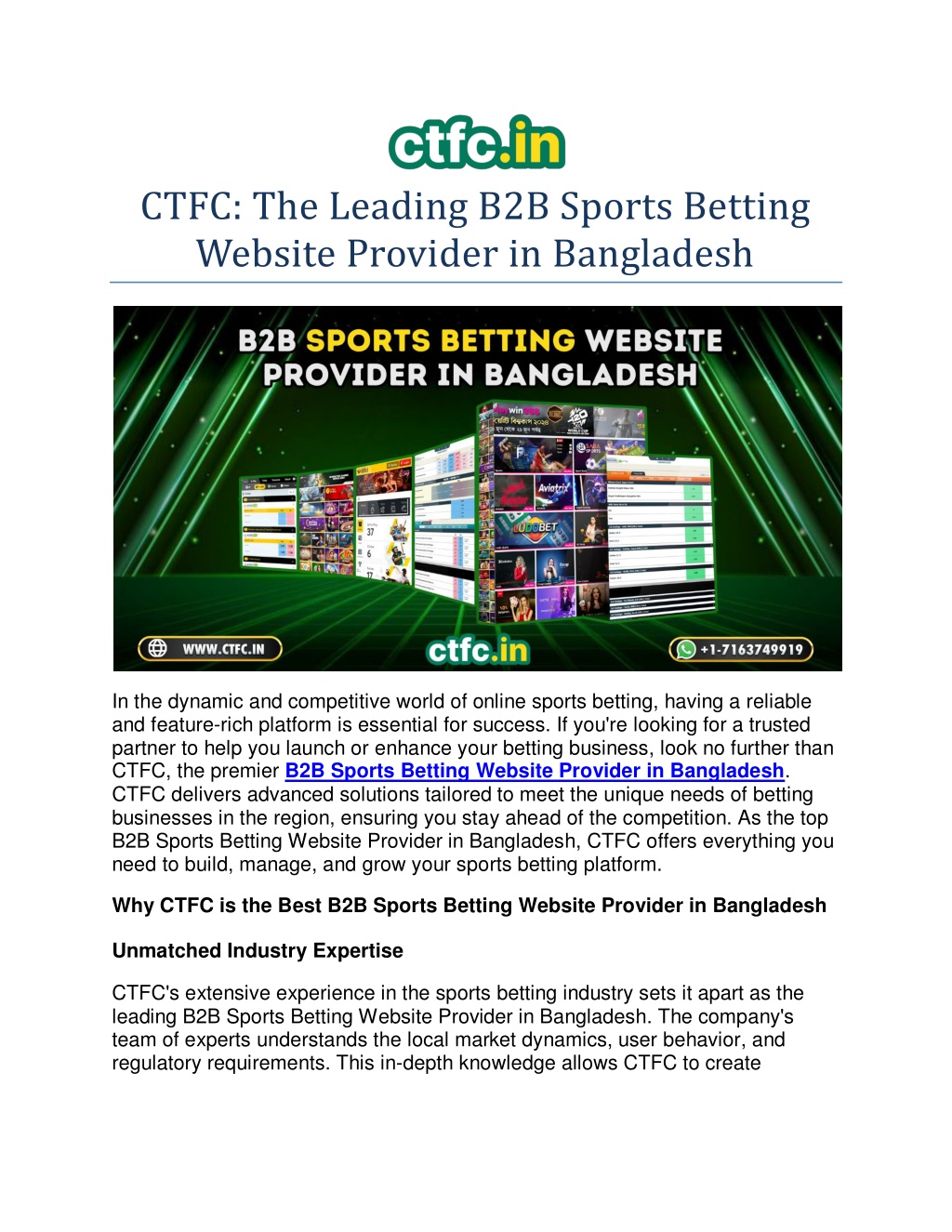 ctfc the leading b2b sports betting website l.w