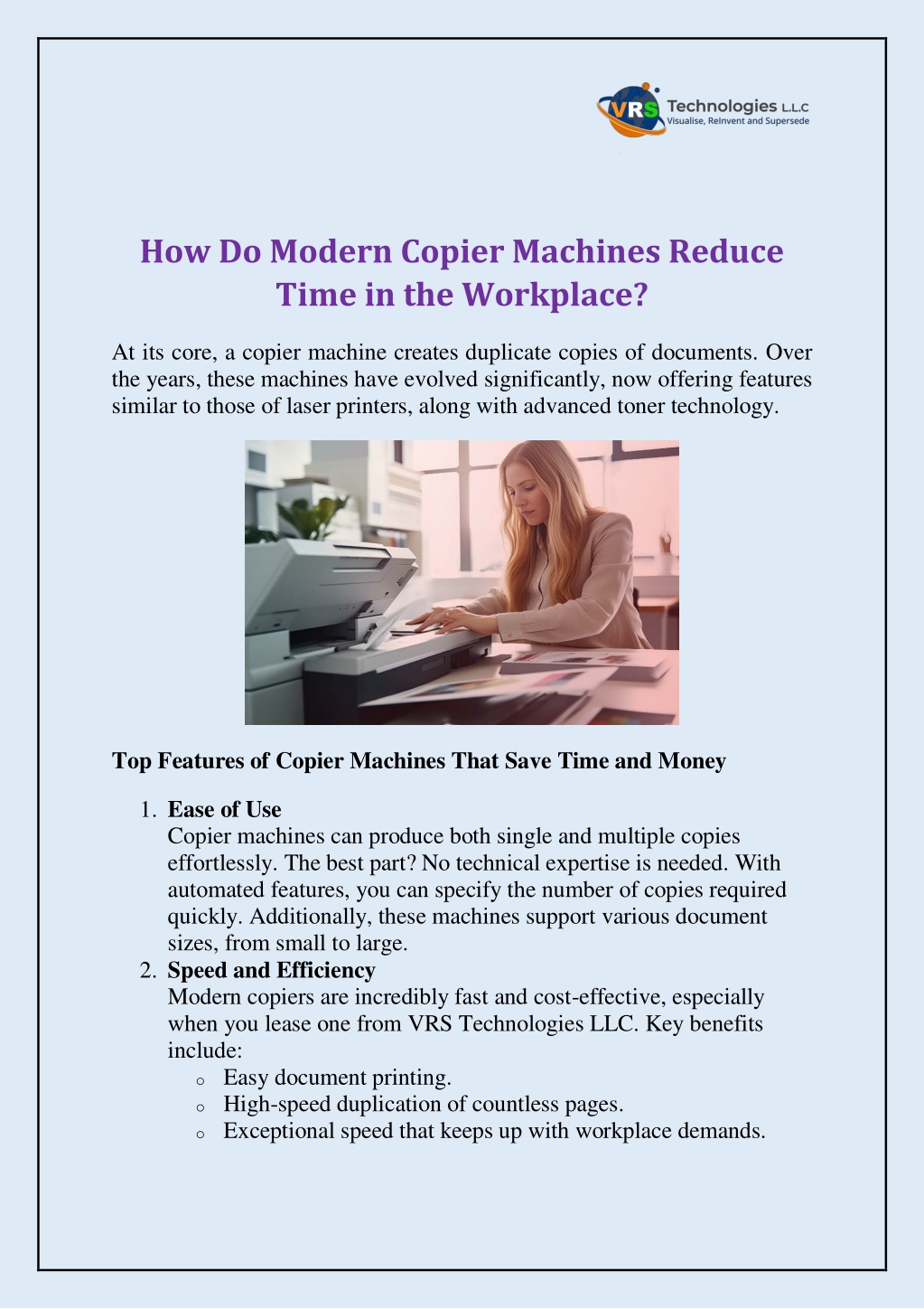 how do modern copier machines reduce time l.w