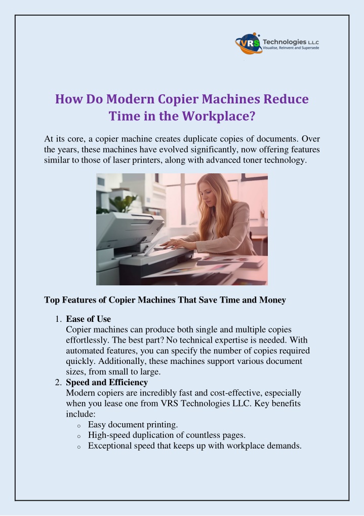 how do modern copier machines reduce time n.w