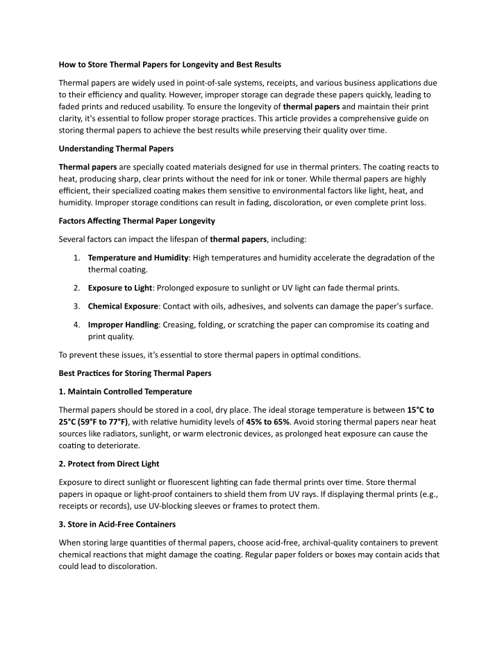 how to store thermal papers for longevity n.w