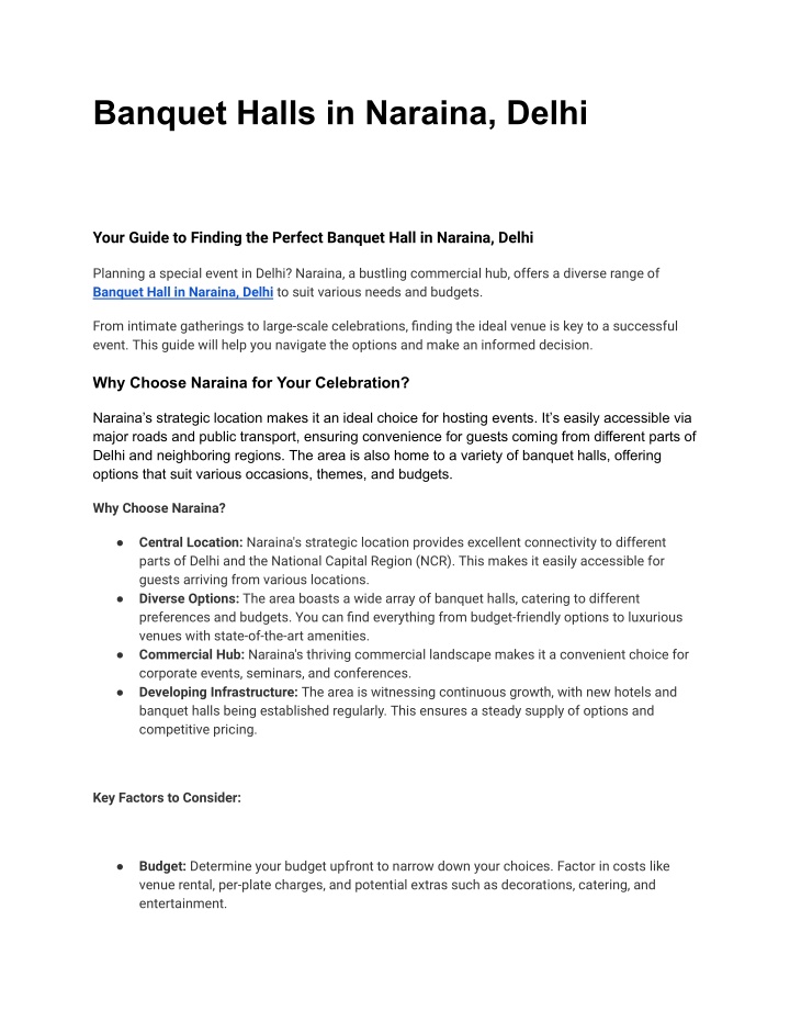 banquet halls in naraina delhi n.w