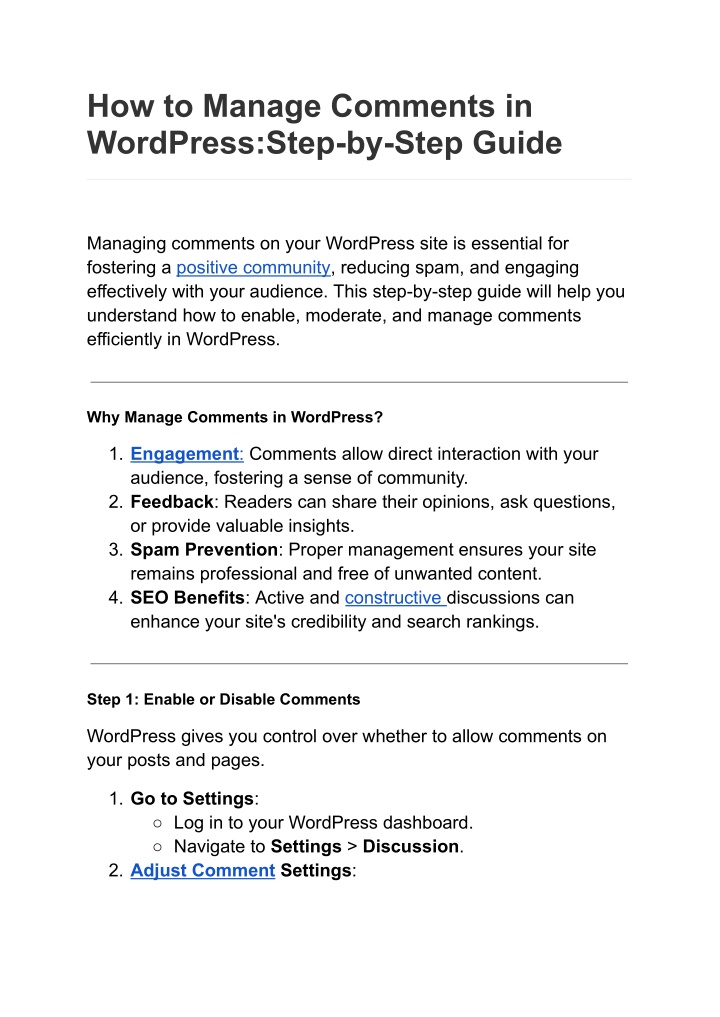 how to manage comments in wordpress step by step n.w