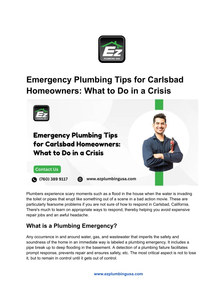 emergency plumbing tips for carlsbad homeowners n.w