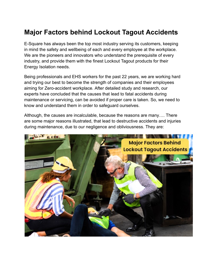 major factors behind lockout tagout accidents n.w