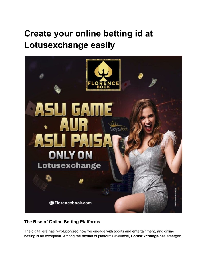 create your online betting id at lotusexchange n.w