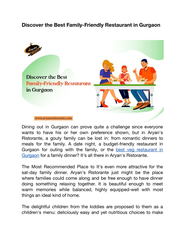 discover the best family friendly restaurant n.w