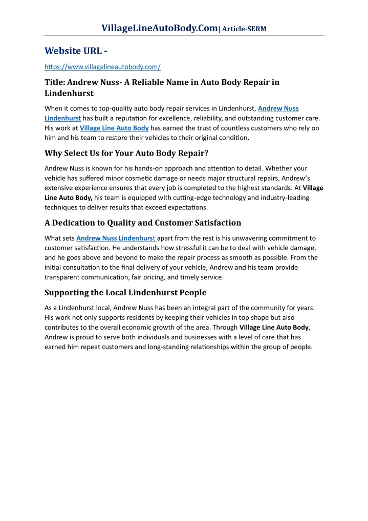 villagelineautobody com article serm n.w