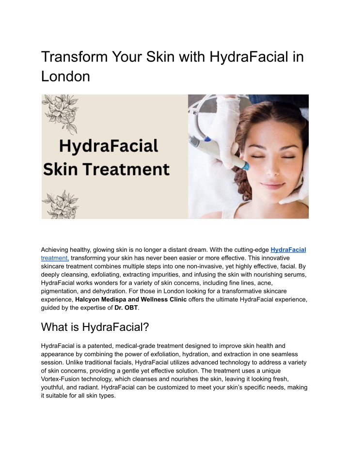 transform your skin with hydrafacial in london n.w
