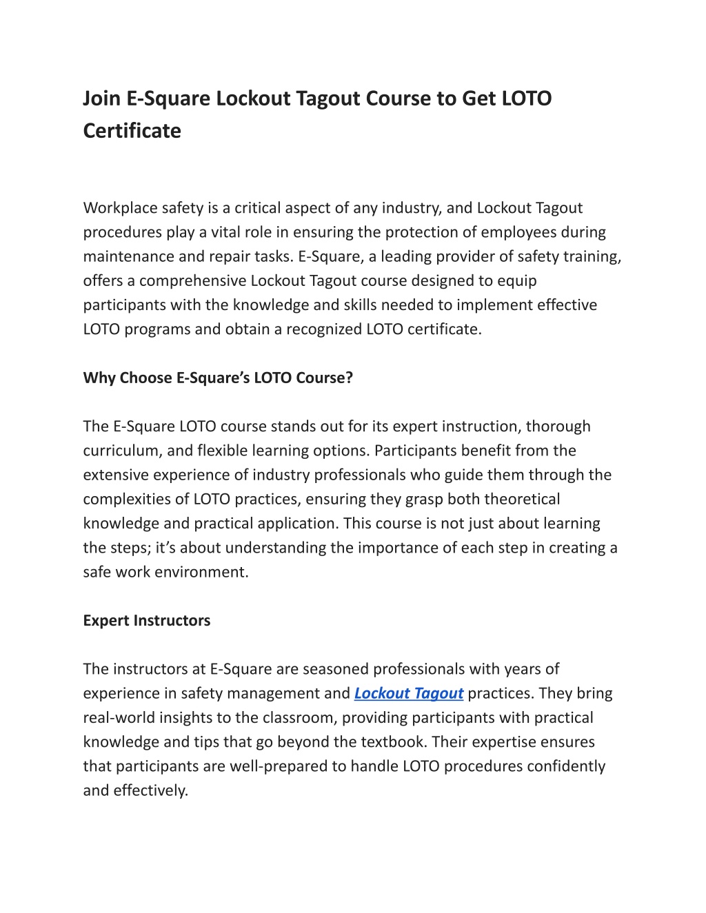 join e square lockout tagout course to get loto l.w