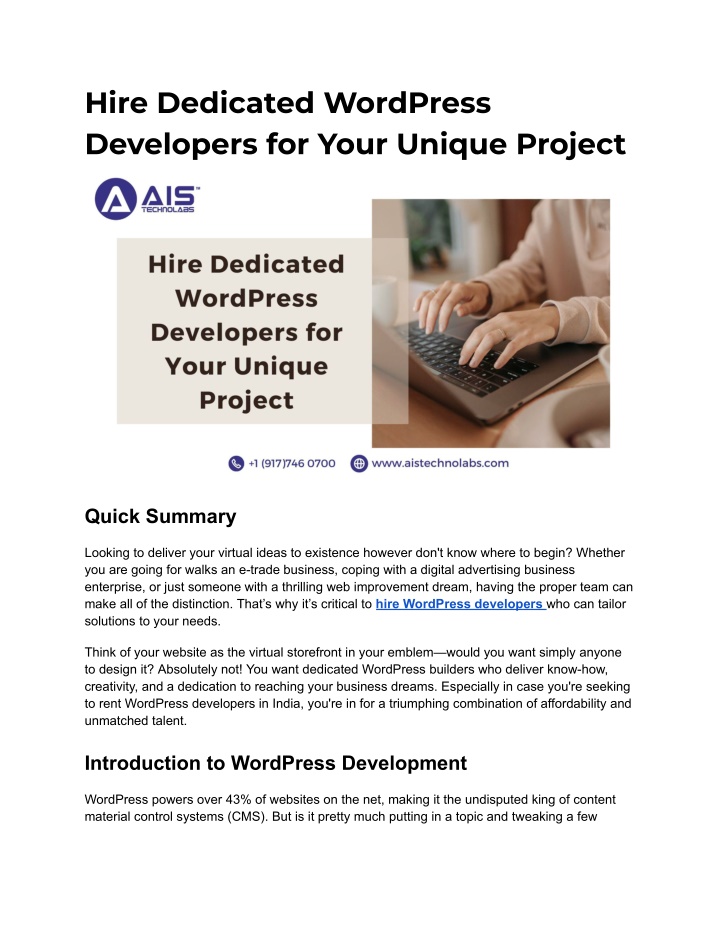 hire dedicated wordpress developers for your n.w
