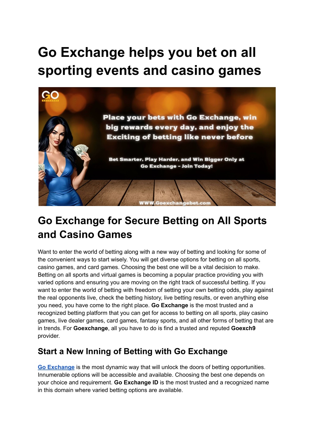 go exchange helps you bet on all sporting events l.w