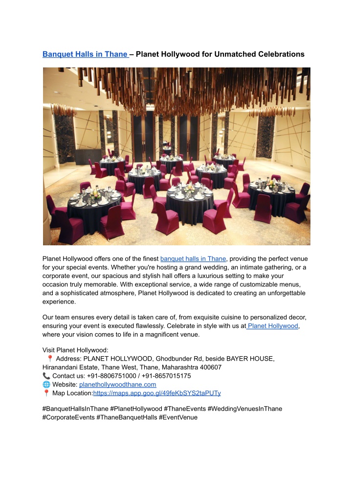 banquet halls in thane planet hollywood n.w
