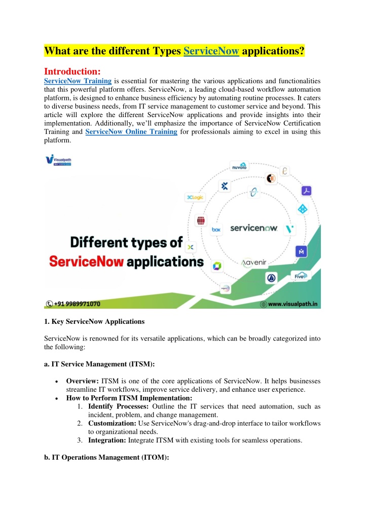 what are the different types servicenow n.w