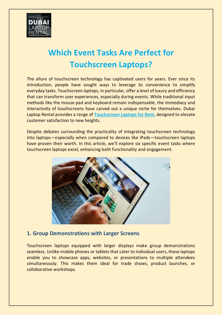 which event tasks are perfect for touchscreen n.w