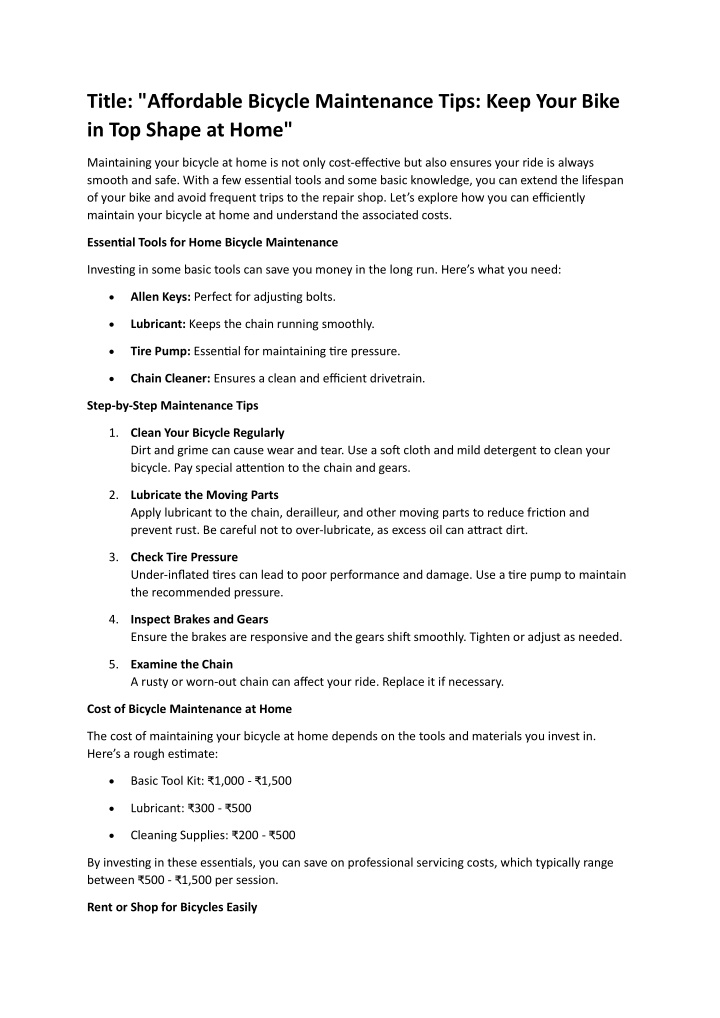 title affordable bicycle maintenance tips keep n.w