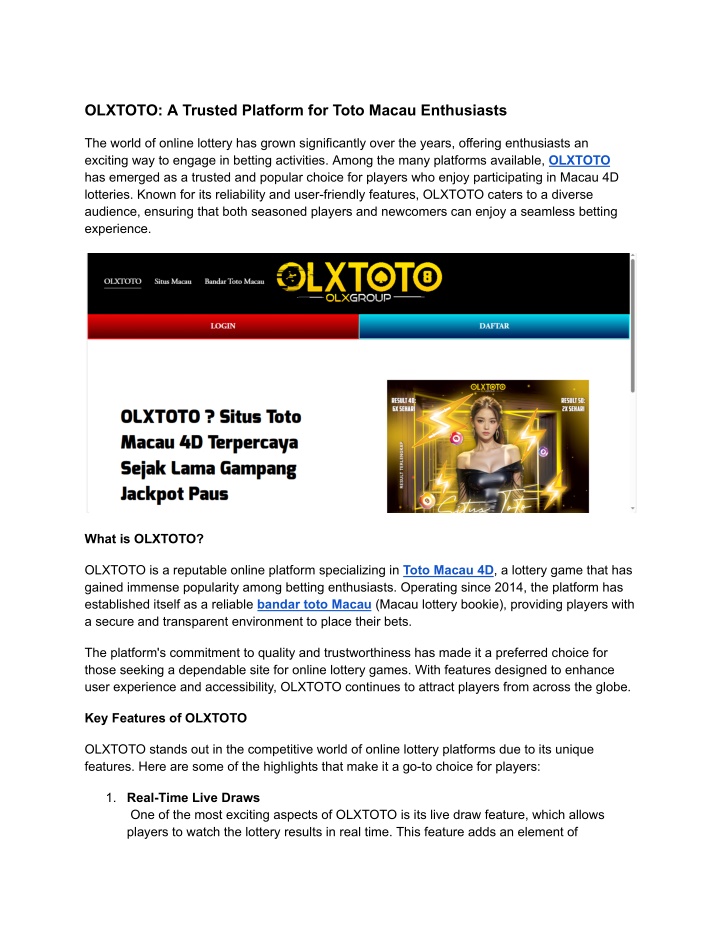 olxtoto a trusted platform for toto macau n.w